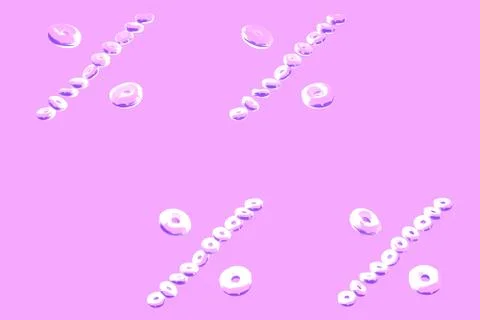Pattern of four Percentage sign consisting of abstract snow donuts on pink Stock Illustration