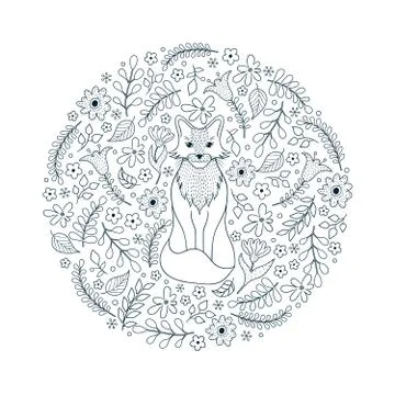Pattern with fox and flowers Stock Illustration