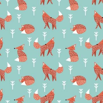 Pattern with foxes in scandinavian style Stock Illustration