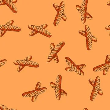 Pattern french bread sketch hand drawn Stockillustratie
