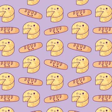 Pattern of french breads with cheeses kawaii style イラスト素材