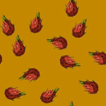 Pattern fresh dragon fruit sketch hand drawn Stock Illustration