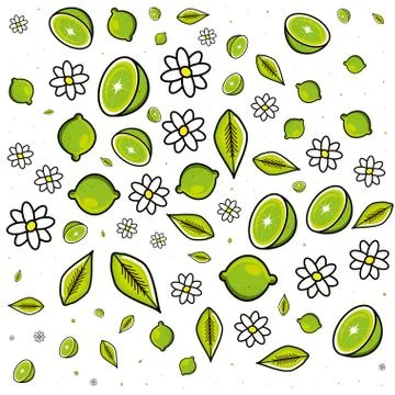 Pattern of fresh lemon with flower chamomile Stock Illustration