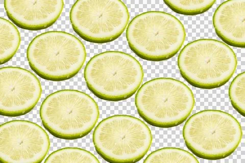 Pattern of fresh lime slices arranged in a grid, featuring bright green cit.. Stock Photos