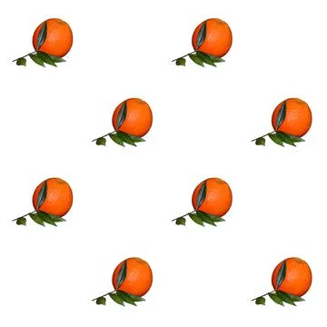 Pattern of Fresh orange citrus fruit with leaf isolated on white background. Stock Illustration