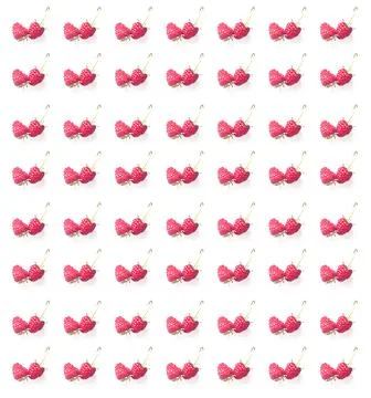 Pattern of fresh organic raw raspberries isolated over white background, healthy Foto stock