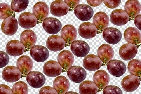 Pattern of fresh red grapes with translucent skins and green stems, isolate.. Stock Photos