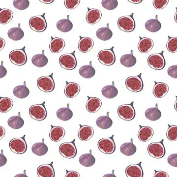 Pattern with fresh ripe delicious figs whole and half fig fruit. Illustrazione stock