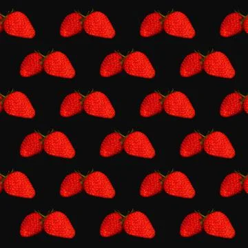 Pattern of fresh strawberries on black background Stock Illustration