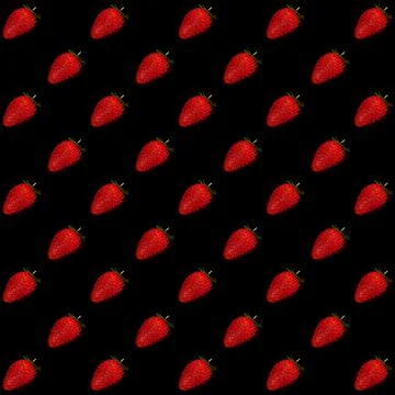 Pattern of fresh strawberries on black background, top view Stock Illustration