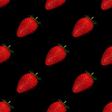 Pattern of fresh strawberries on black background, top view Stock Illustration
