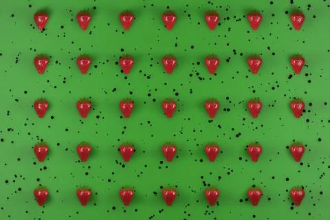 Pattern of fresh strawberries on green background Stock Illustration