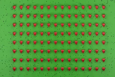 Pattern of fresh strawberries on green background.3d illustration Stock Illustration
