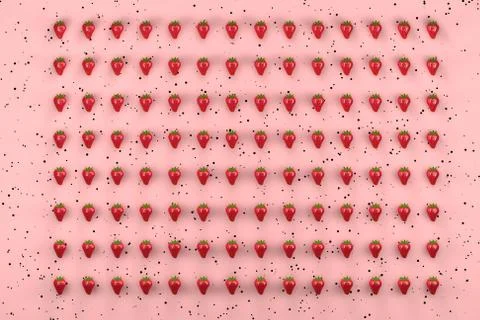 Pattern of fresh strawberries on pink background Stock Illustration