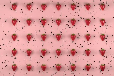 Pattern of fresh strawberries on pink background Stock Illustration