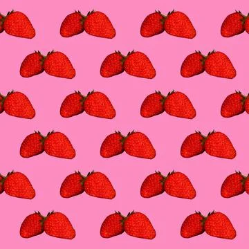 Pattern of fresh strawberries on pink background Stock Illustration