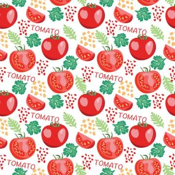 Pattern with Fresh tomatoes, slices tomato. Stock Illustration
