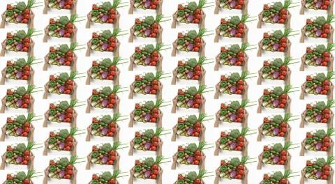 Pattern with fresh vegetables from  garden print Designer blank Stock Photos