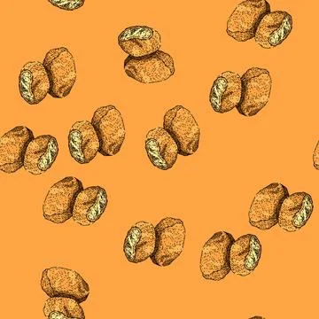 Pattern fried chicken nuggets sketch hand drawn Stock Illustration