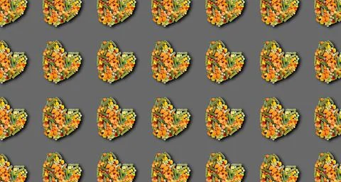 Pattern of frozen vegetable medley in the shape of a heart with a shadow. The Foto stock