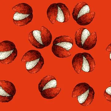 Pattern fruit lychees sketch hand drawn Stock Illustration