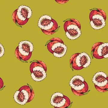 Pattern fruit peach sketch hand drawn Illustrazione stock