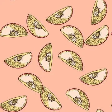 Pattern fruit peach sketch hand drawn Illustrazione stock