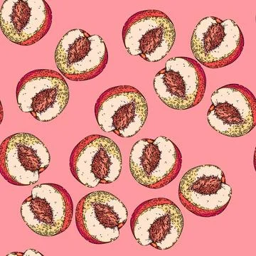Pattern fruit peach sketch hand drawn Illustrazione stock