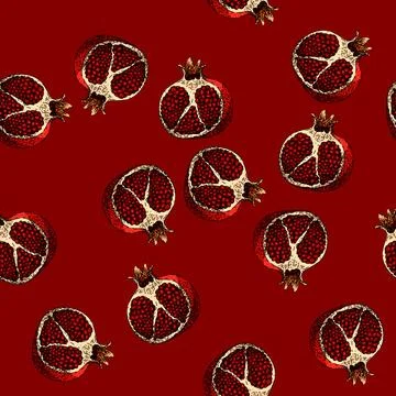 Pattern fruit pomegranate sketch hand drawn Stock Illustration