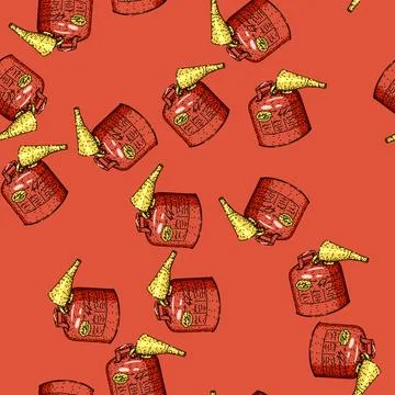 Pattern Fuel can with pouring spout, vintage engraving style drawing Stock Illustration