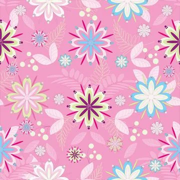  Pattern fun floral textile design on pink background Illustrazione stock
