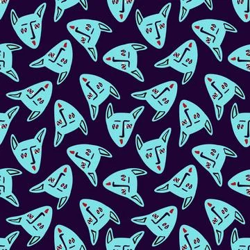 Pattern with Funky cat with a lovely face. Freaky comic cat face. Bizarre Stock Illustration