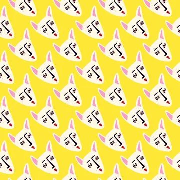 Pattern with Funky cat with a lovely face. Freaky comic cat face. Bizarre 스톡 일러스트