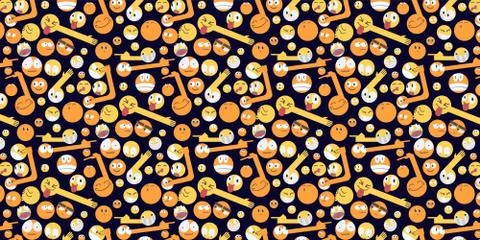 Pattern Funny #1 faces with arms on black background Stock Illustration