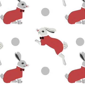 Pattern with funny banny in different poses Stock Illustration