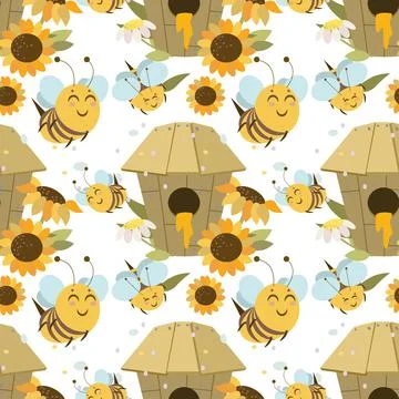 Pattern funny bees are happy to see you Stock Illustration