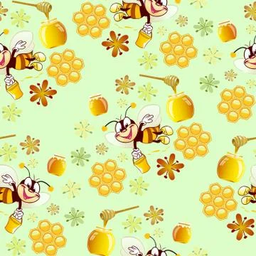 Pattern with funny bees, which are collecting honey Stock Illustration
