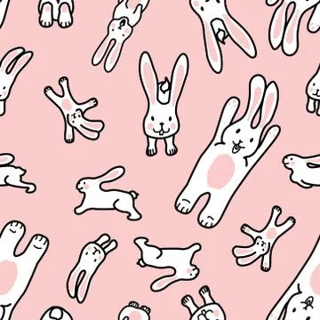 Pattern with funny bunny on pink Stock Illustration
