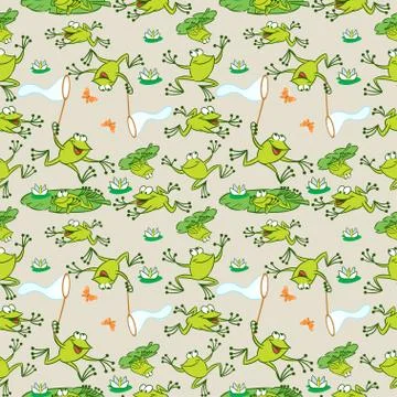 Pattern with funny cartoon frogs Stock Illustration