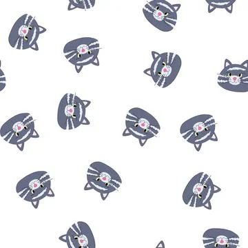 Pattern funny cat face cartoon vector Stock Illustration