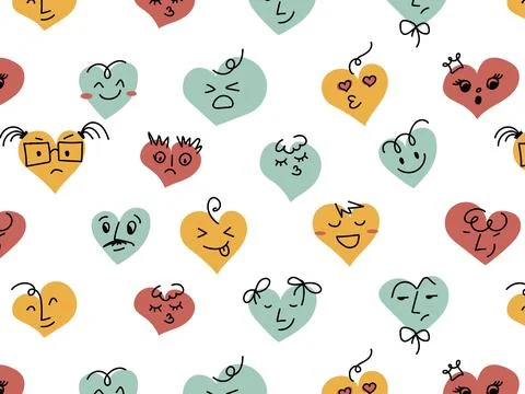 Pattern of funny characters with hand-drawn faces Stock Illustration