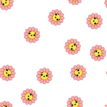Pattern funny flower character cartoon vector 스톡 일러스트