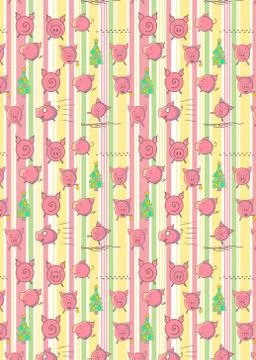 Pattern with funny pigs on Abstract vector striped pattern with colored verti Stock Illustration