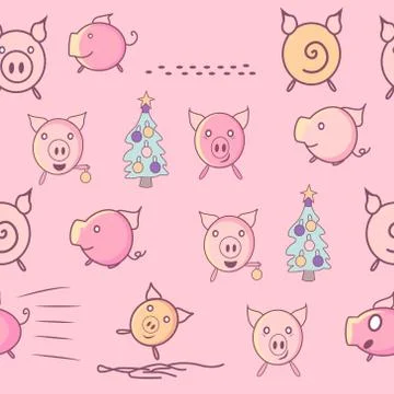 Pattern with funny pigs Stock Illustration