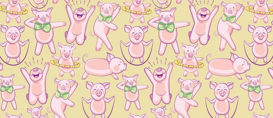 Pattern with FUNNY PIGS. A set of pigs engaged in sports 스톡 일러스트