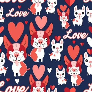 Pattern with funny puppies in love Stock Illustration