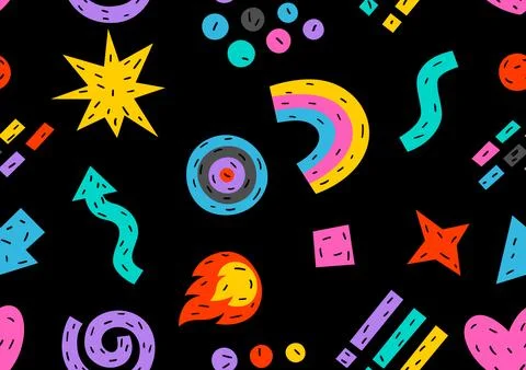 Pattern with funny shapes. Cartoon cute trendy creative image. Stock Illustration