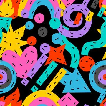 Pattern with funny shapes. Cartoon cute trendy creative image. Stock Illustration