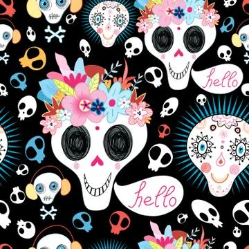 Pattern of funny skulls Stock Illustration