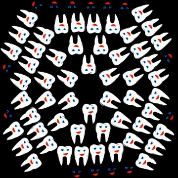 Pattern of funny teeth on a black Stock Illustration